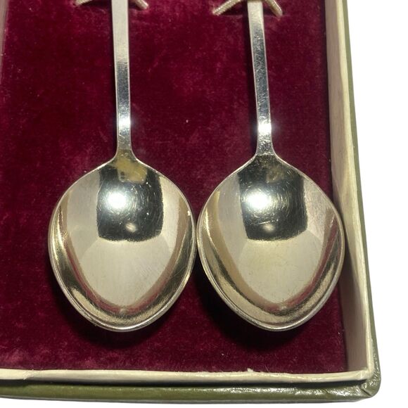 VTG USSR Soviet Volga Silver Gold Plated Cupronickel Melchior Spoon 2pc Gift Box - Picture 4 of 9